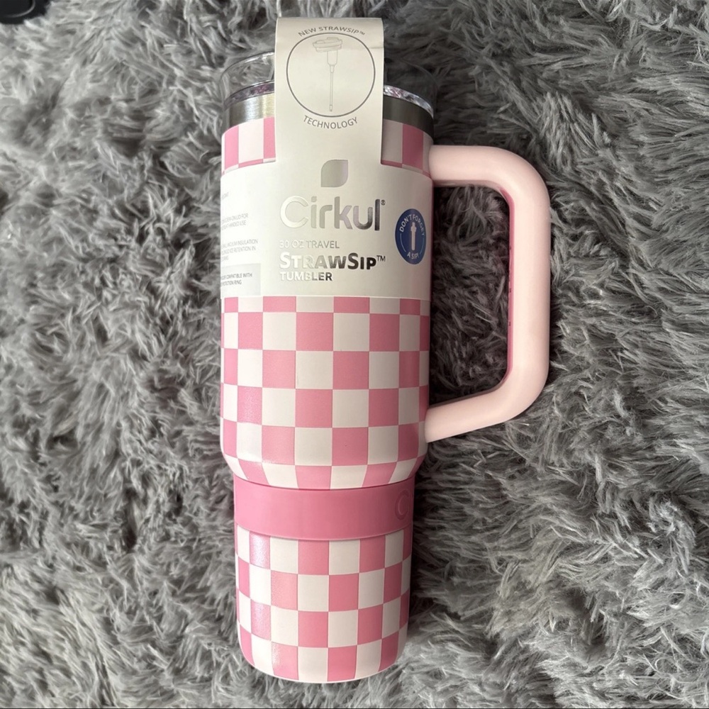 NEW Cirkul 30 oz StrawSip Insulated Stainless Steel Tumbler PIXEL PINK Checkered